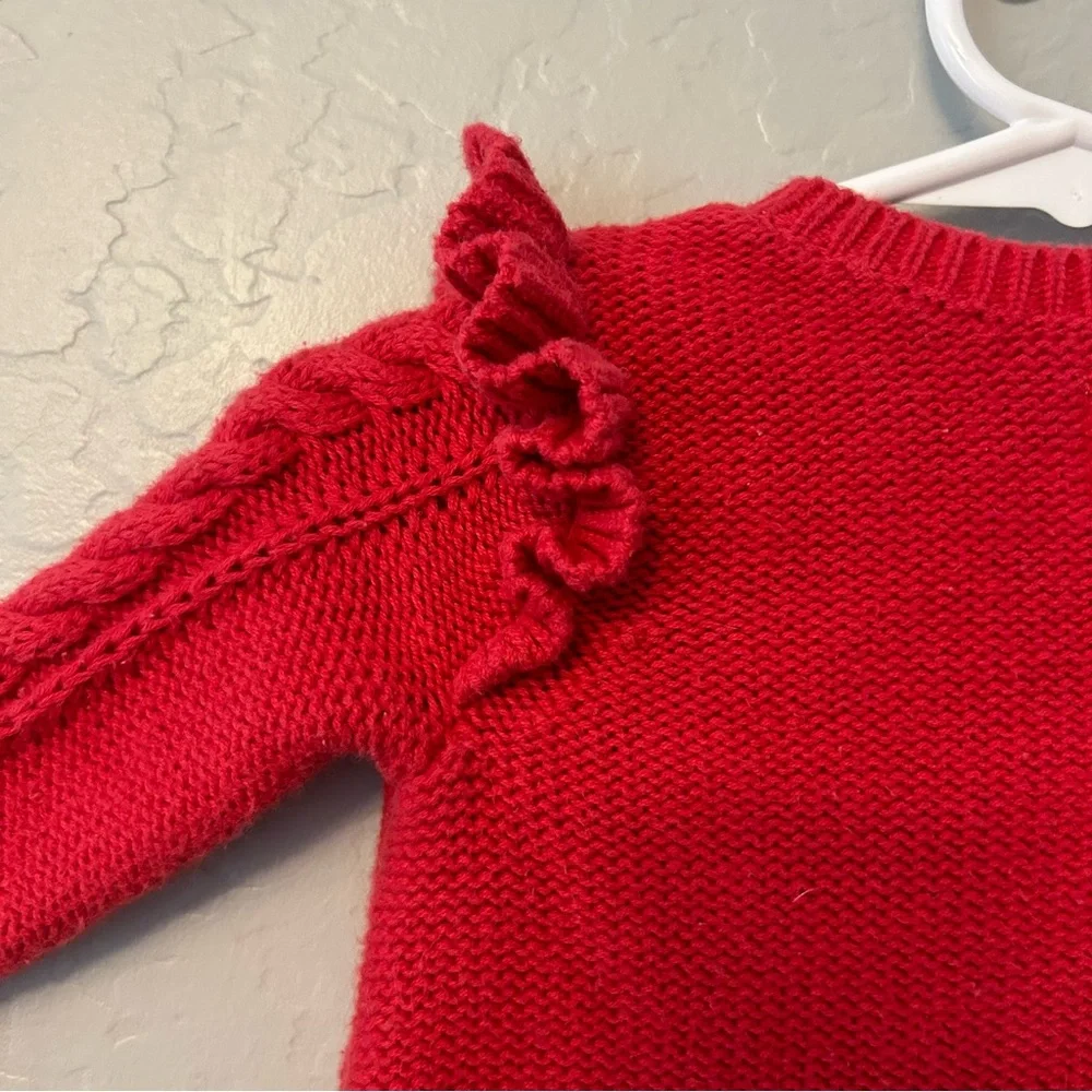 Baby Gap red cable knit sweater with ruffles size 0-3 months
